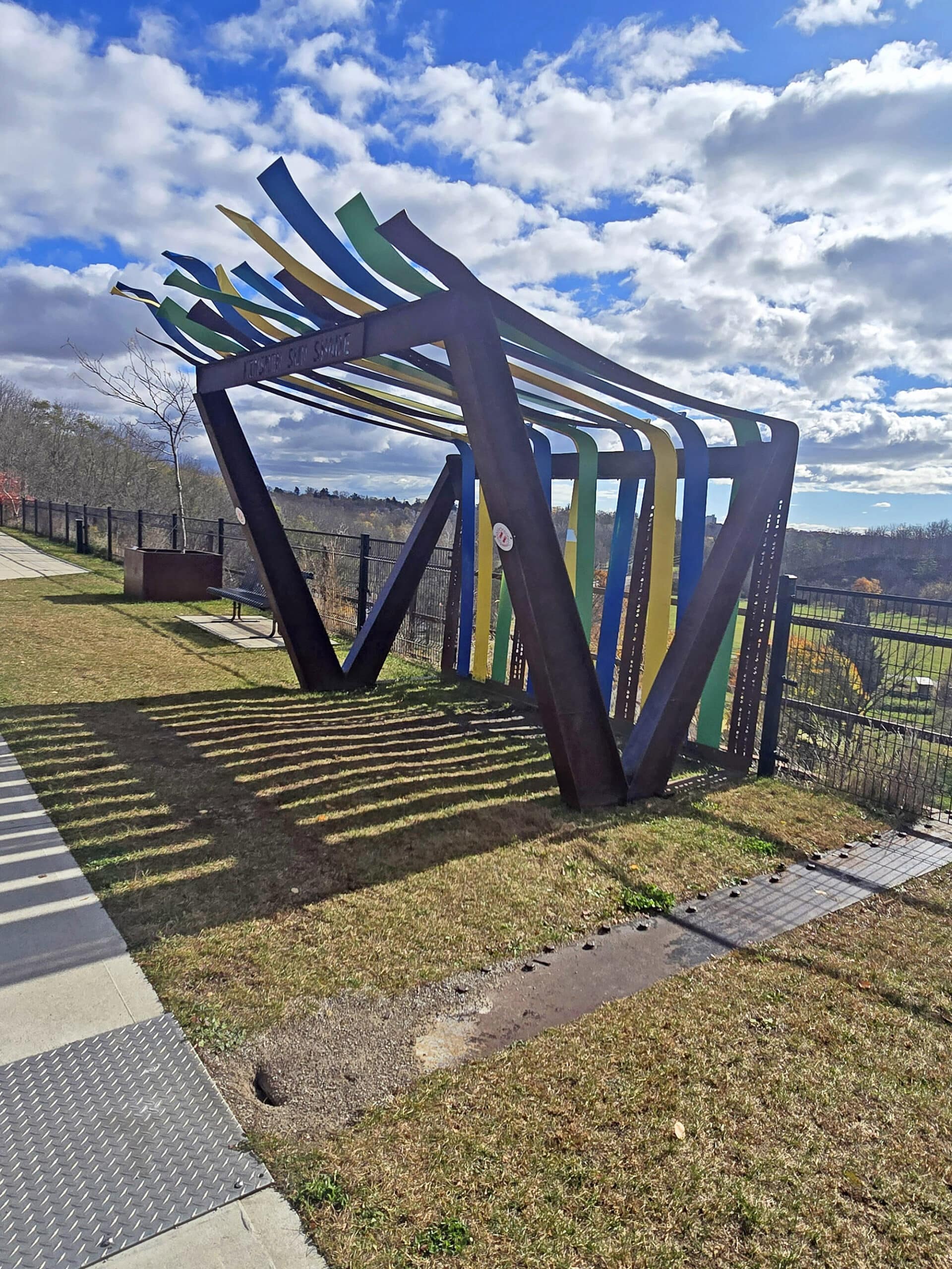 A metal art installation at st thomas elevated park.