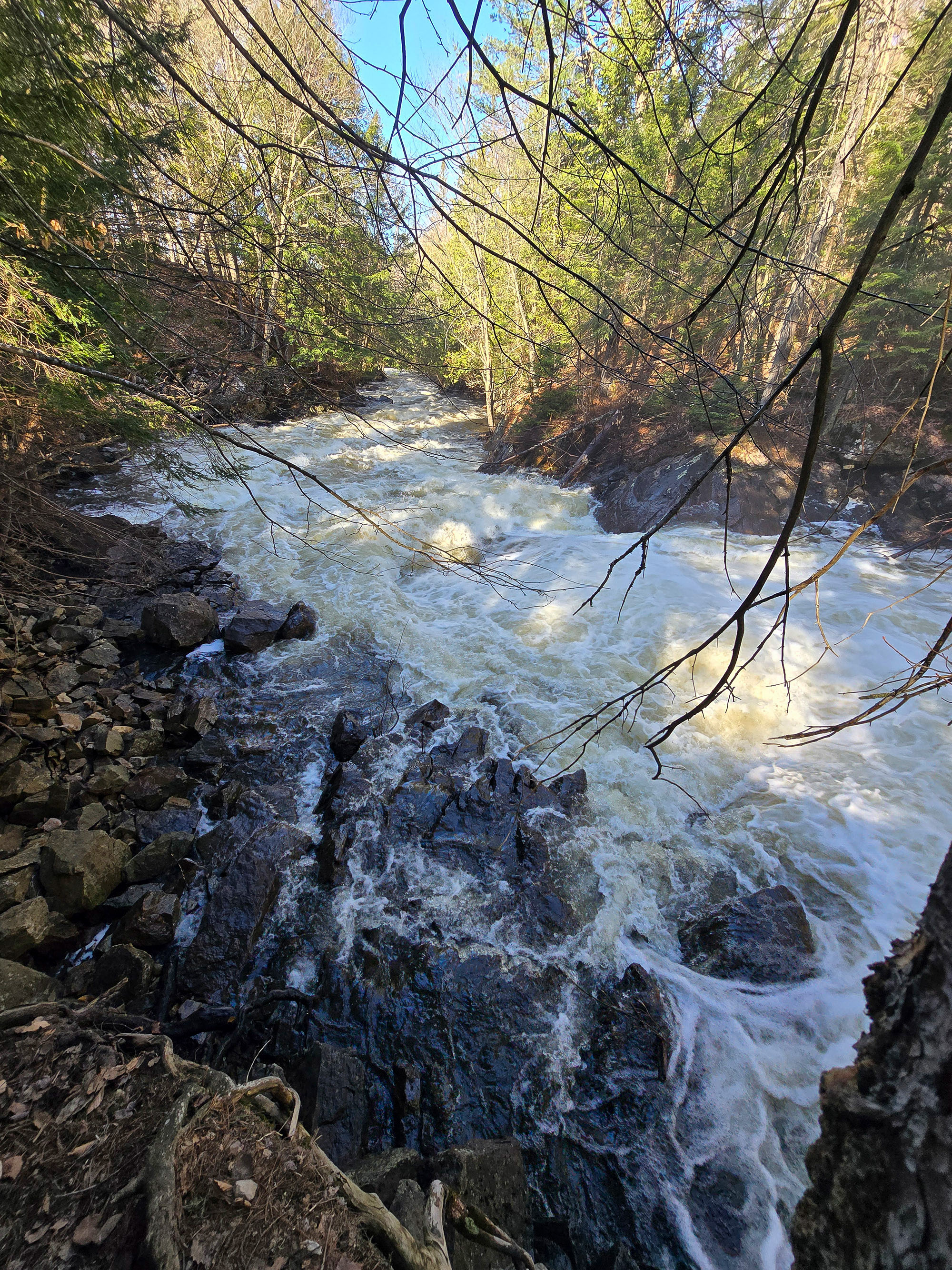Brook’s Falls waterfall, a smallish rushing cascade waterfall in Muskoka.