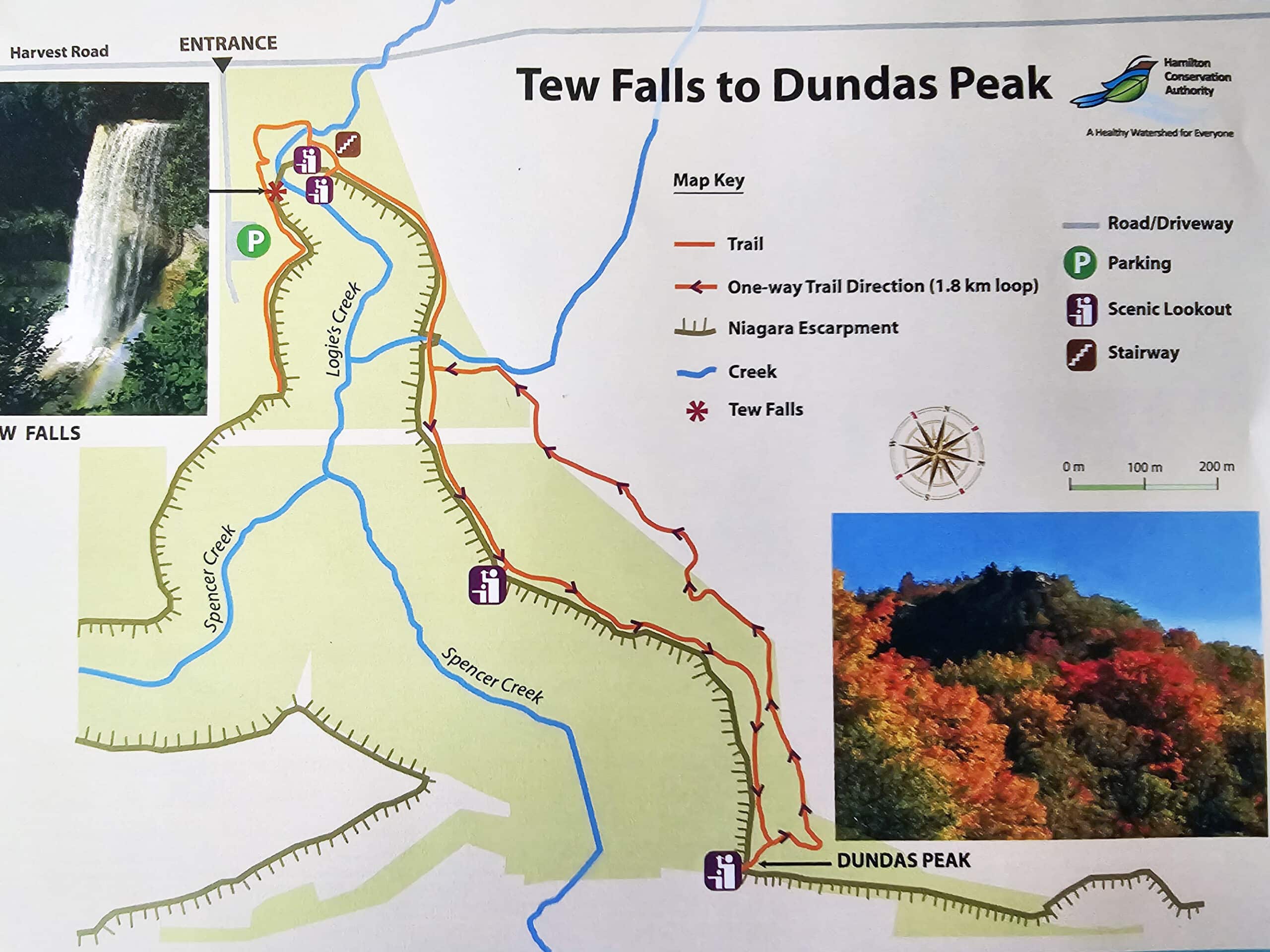 The Map of the Dundas Peak section of the Spencer gorge conservation area.