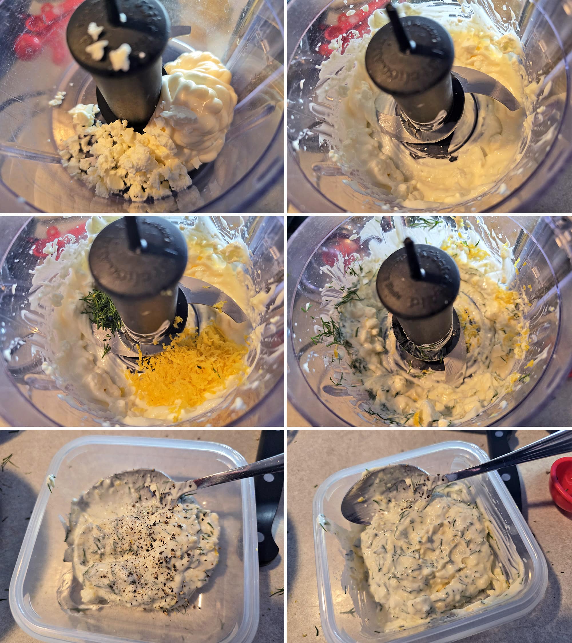 6 part image showing the flavoured mayo being mixed together.