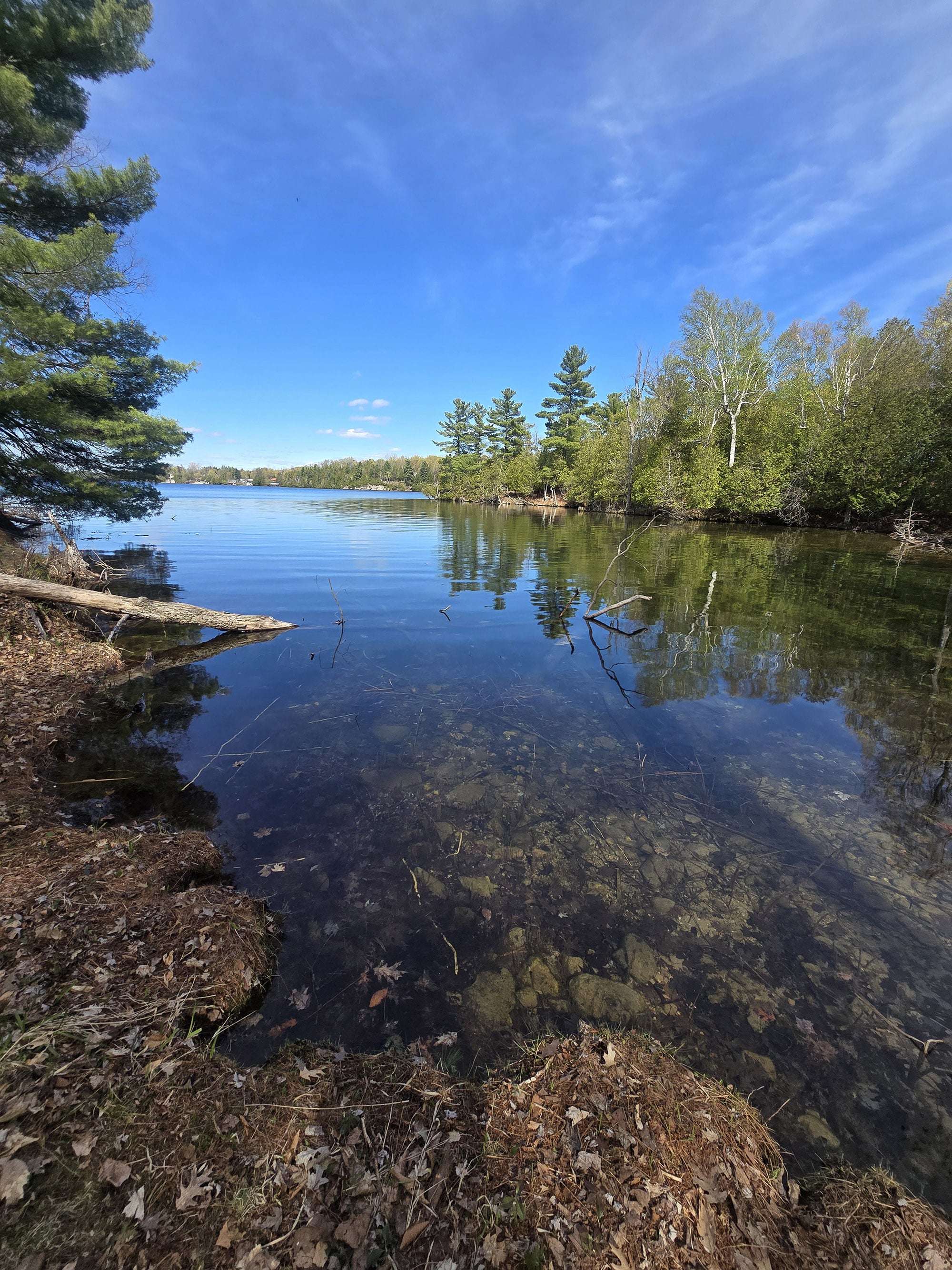 A very still, blue lake.