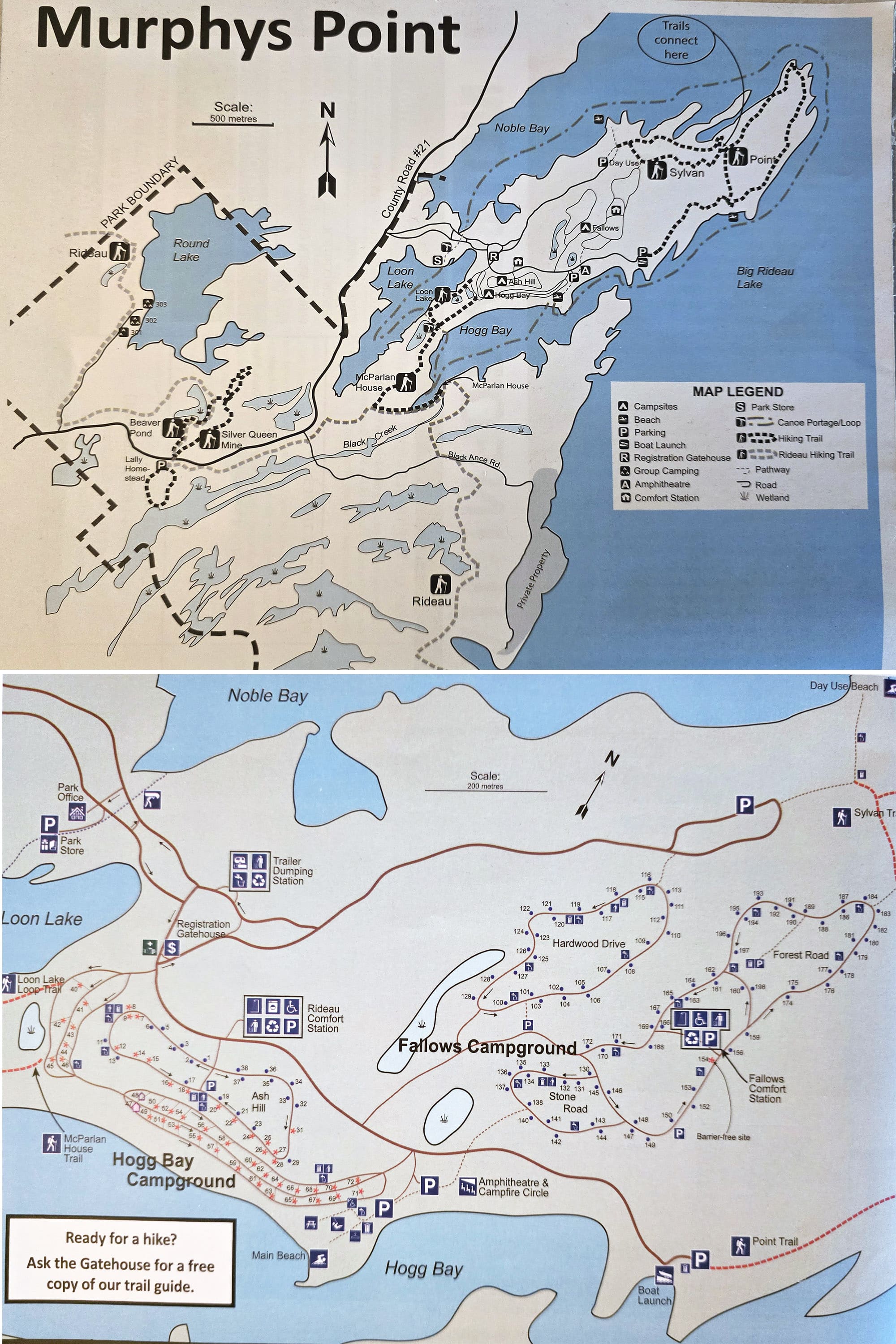 2 part image showing the murphys point provincial park maps.