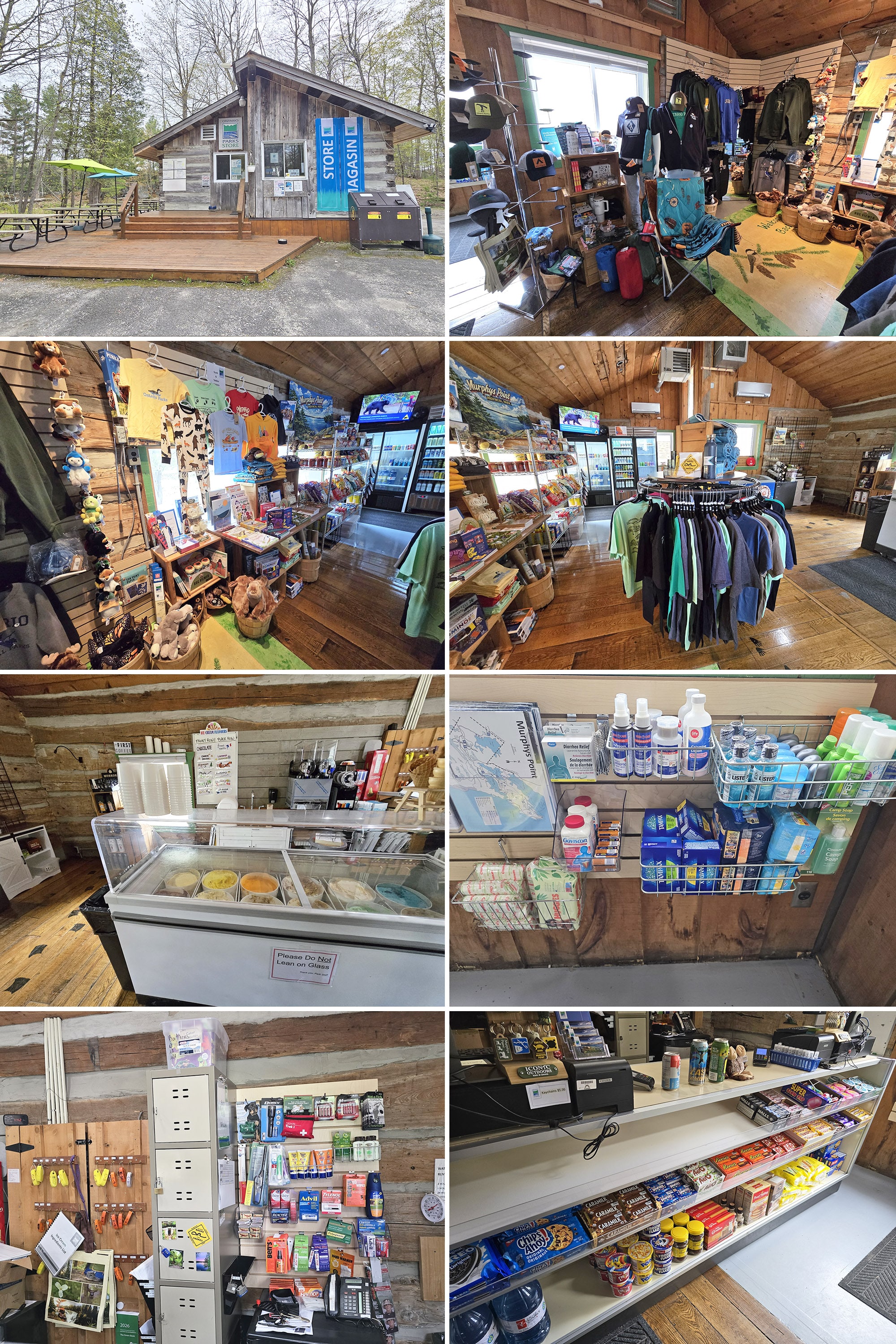 8 part image showing the park store at Murphys Point Provincial Park.