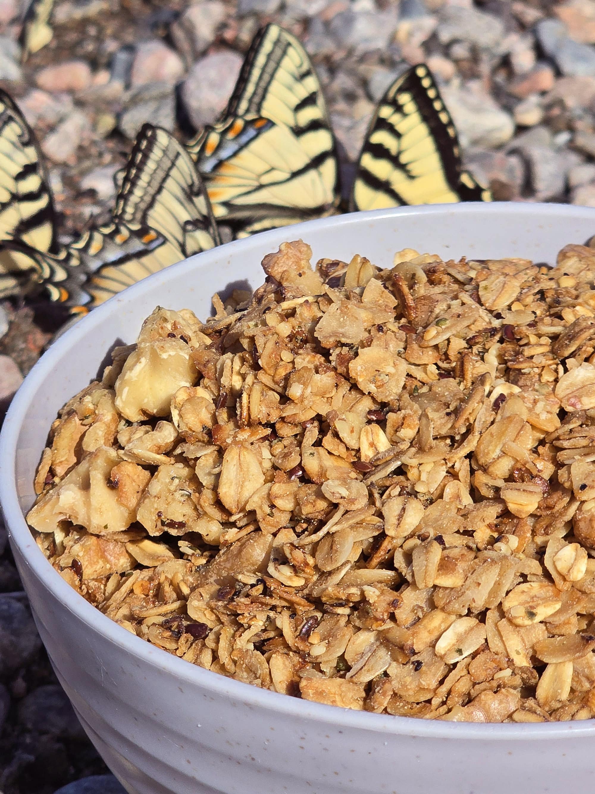 A bowl of skillet maple walnut granola.