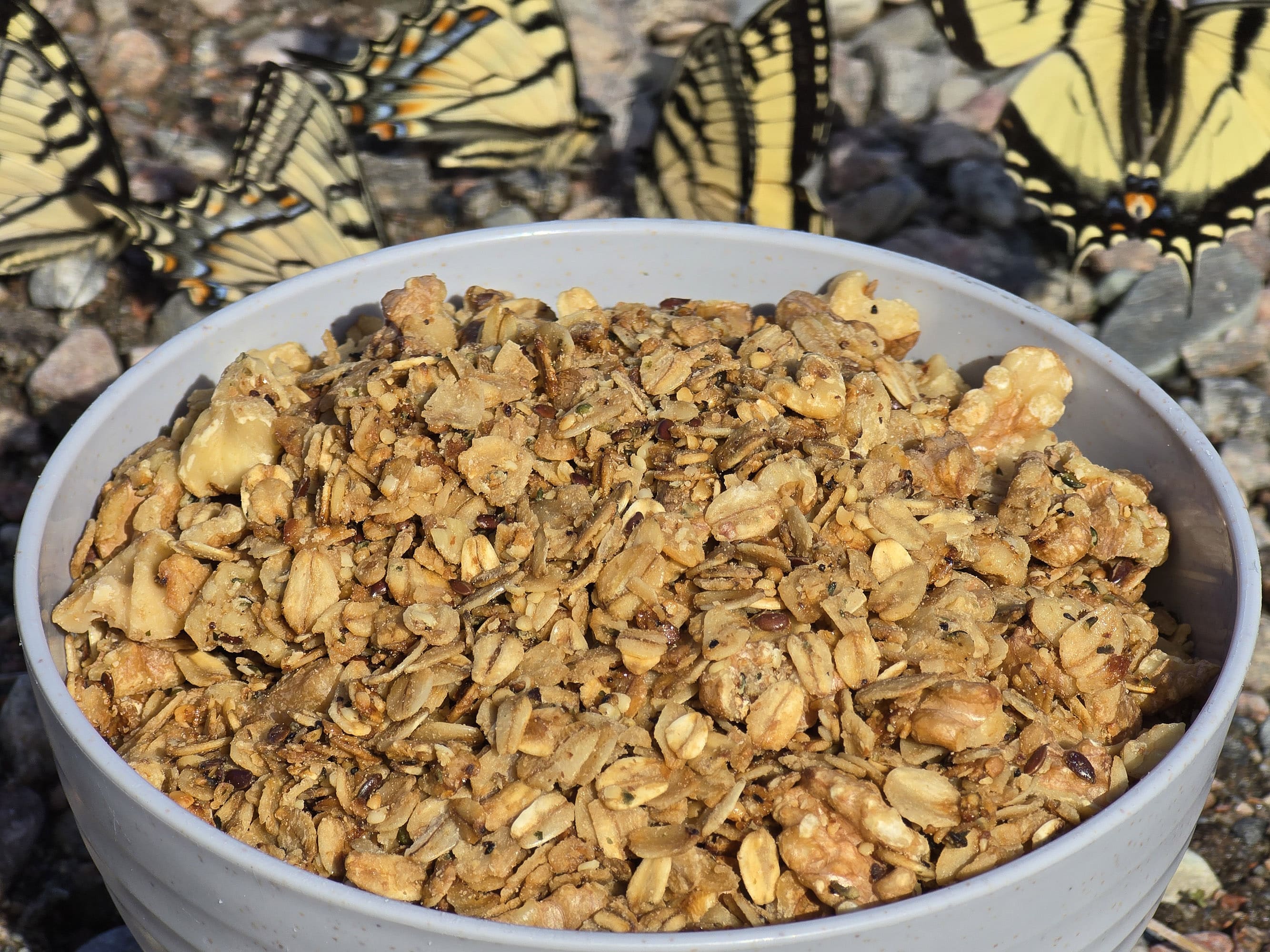 A bowl of skillet maple walnut granola.