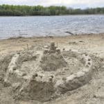 A sandcastle on an Ottawa River beach at Voyageur Provincial Park.