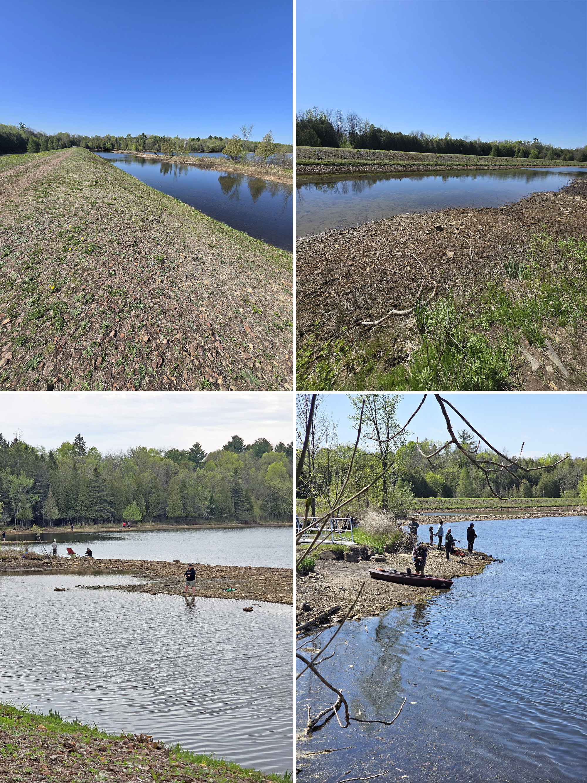 4 part image showing the fishing areas at Voyageur Provincial Park.