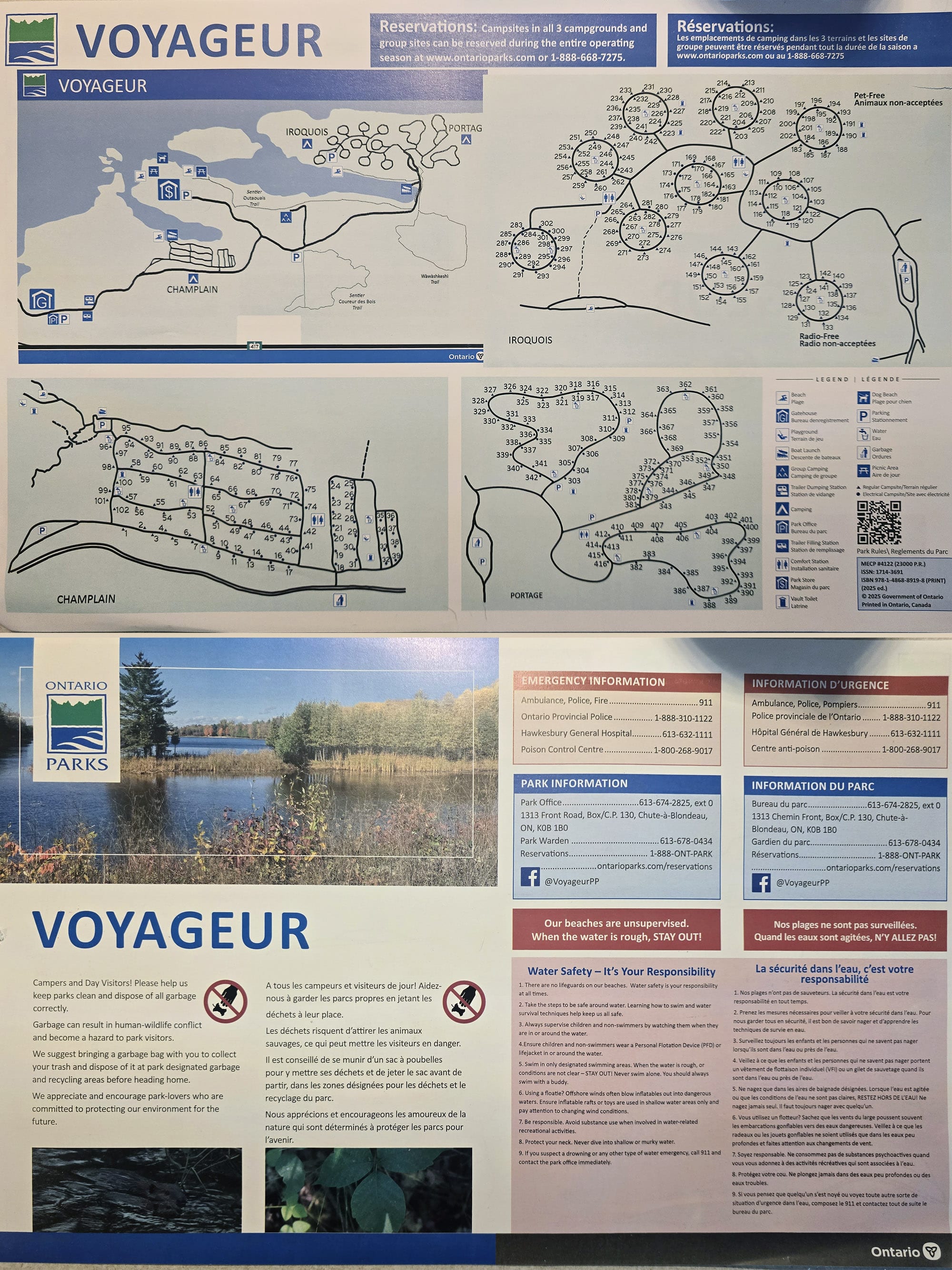2 part image showing the Voyageur Provincial Park Map.