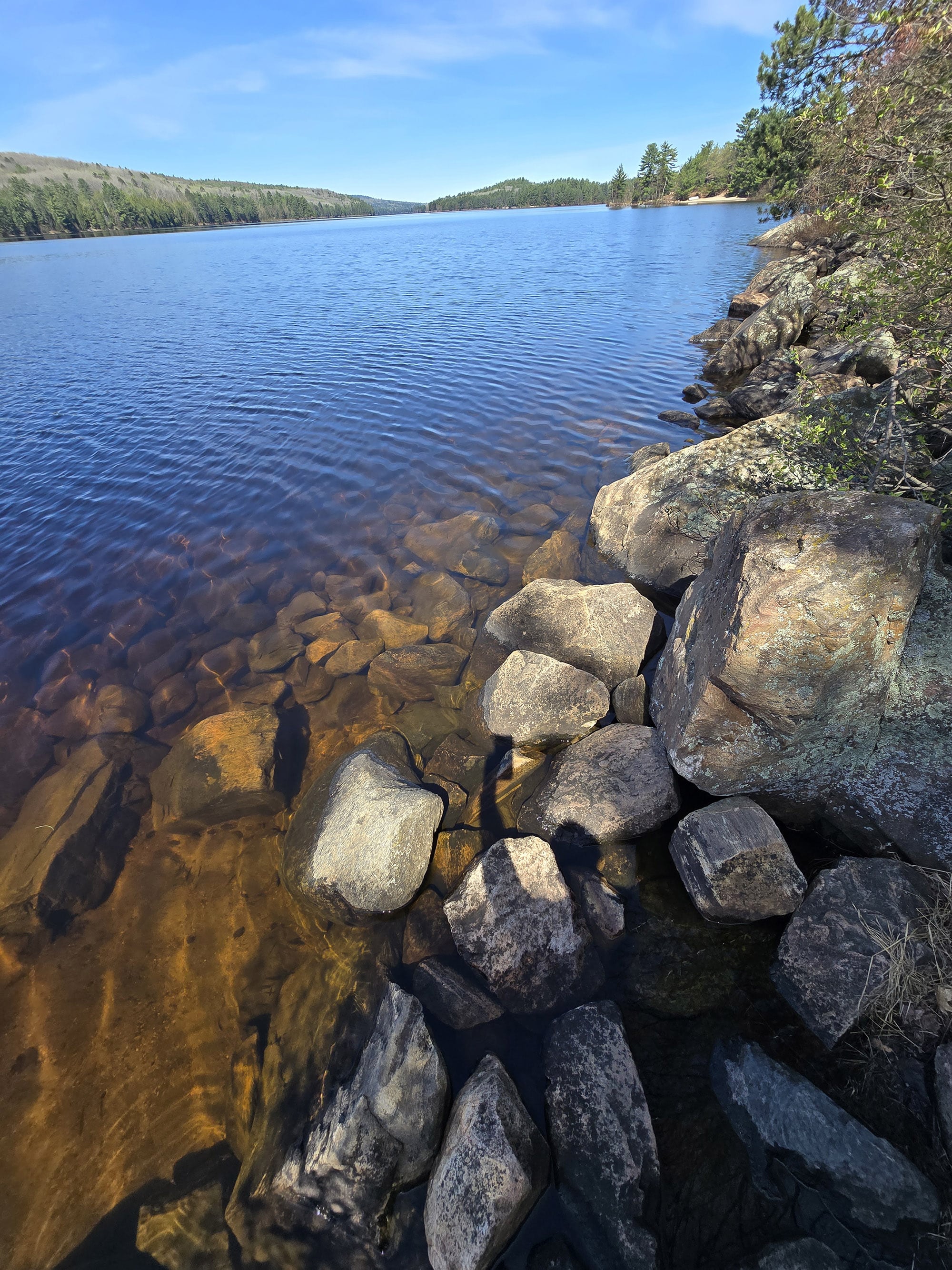A rocky shore on Grand Lake.