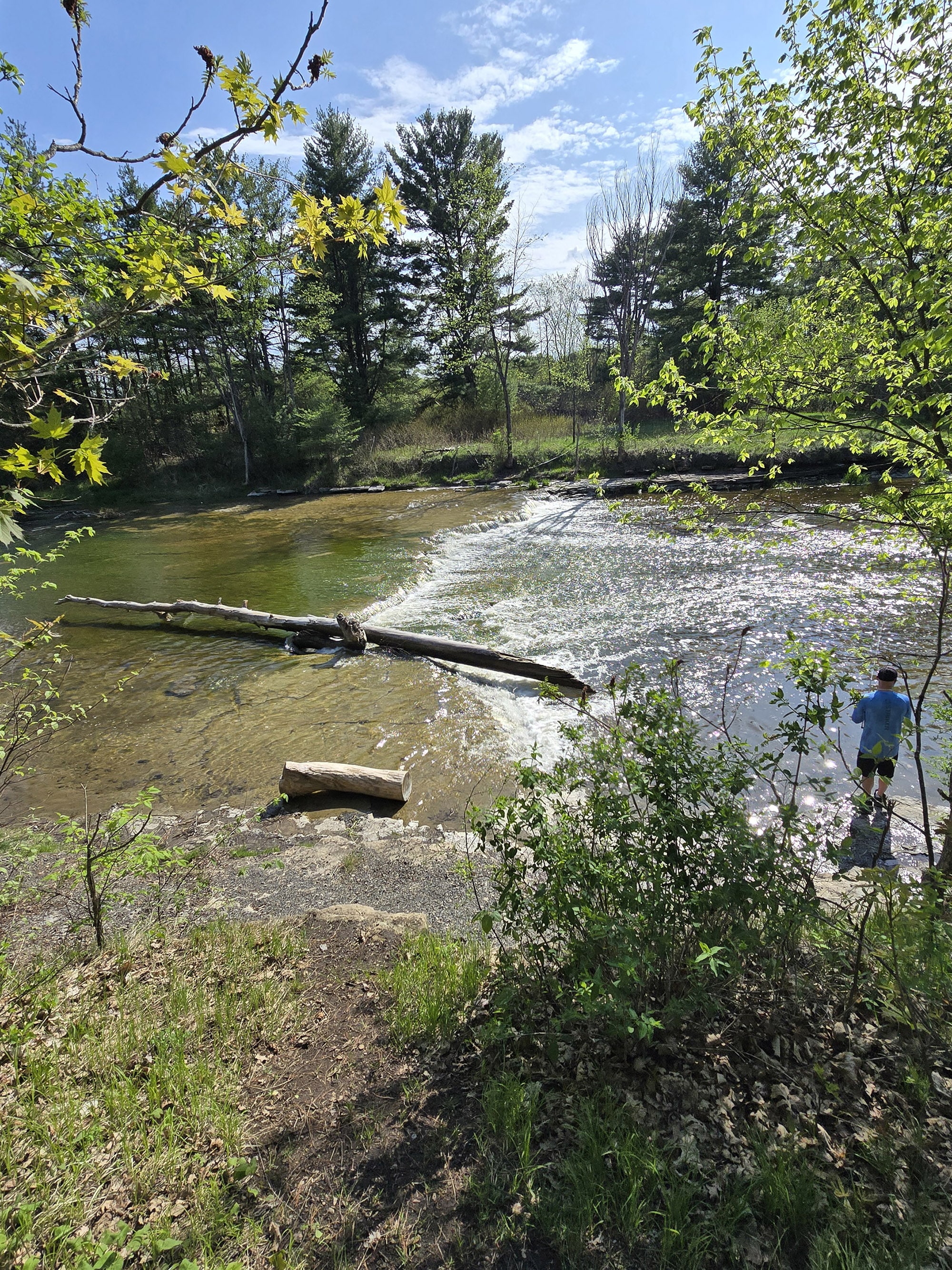 A small waterfall on a river.