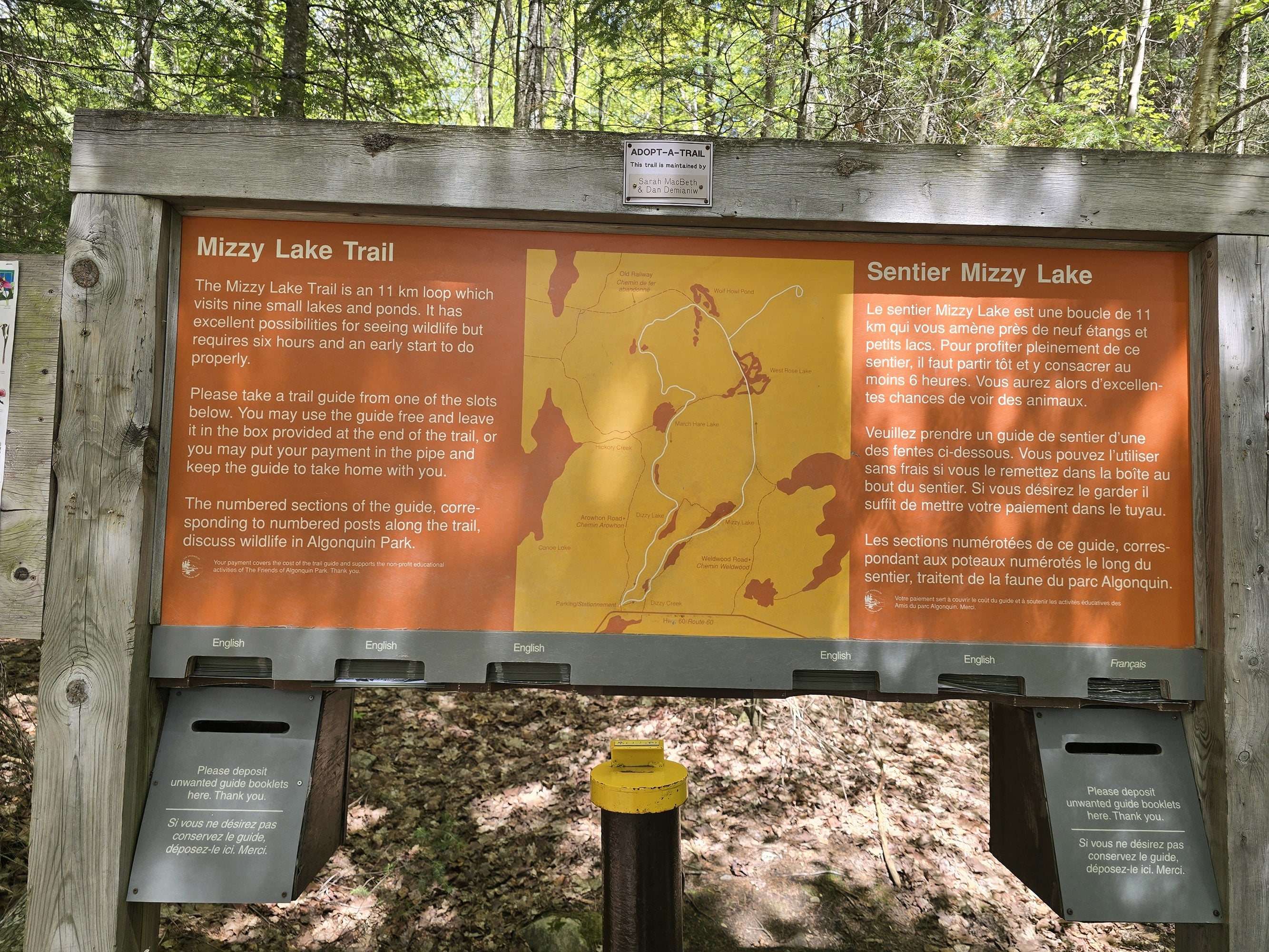 The Mizzy Lake Trailhead sign.