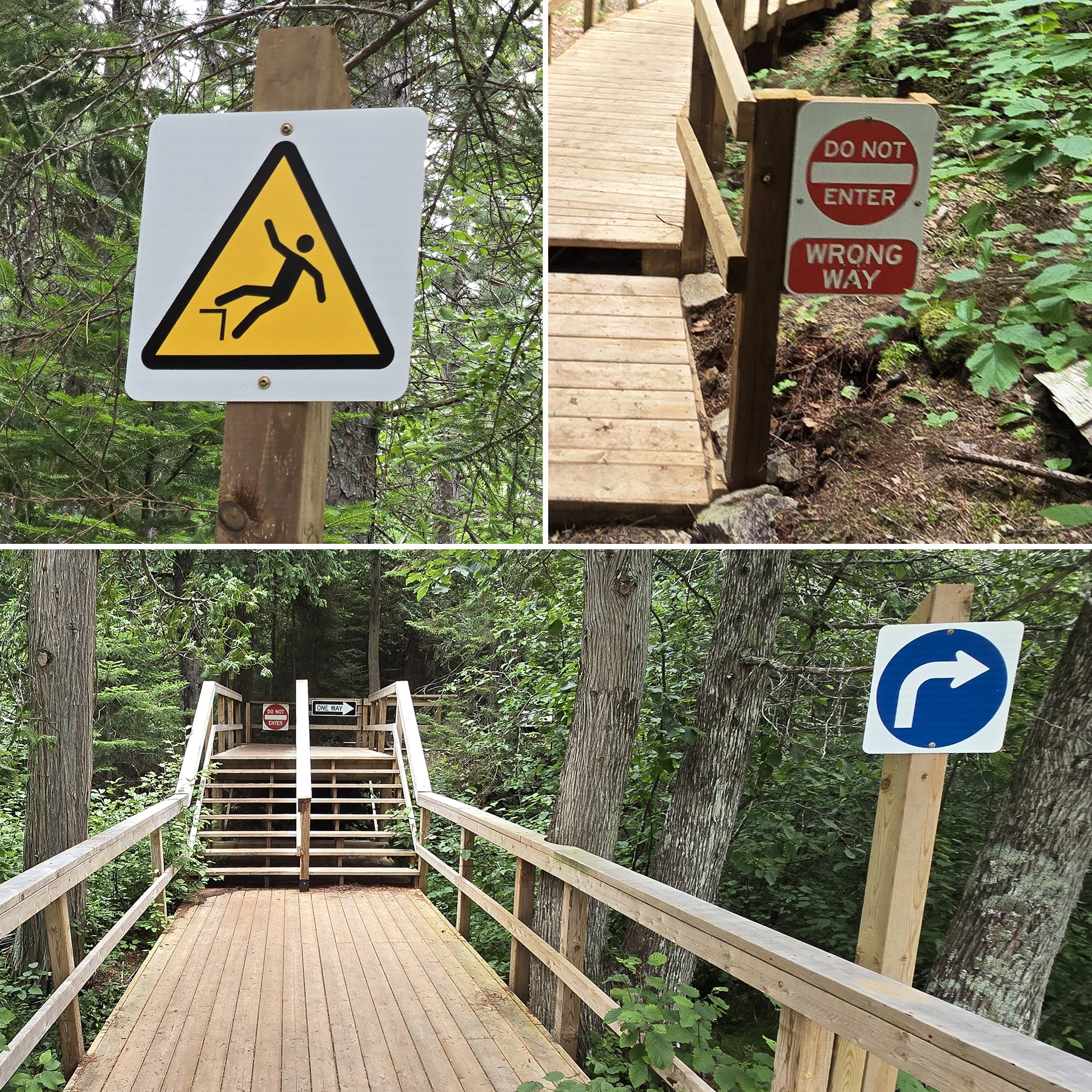 2 part image showing trail signage for the Fork Lake Trail in Algonquin Provincial Park.