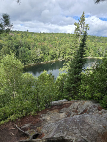 A scenic view along the Hemlock Bluff Trail in Algonquin Provincial Park.