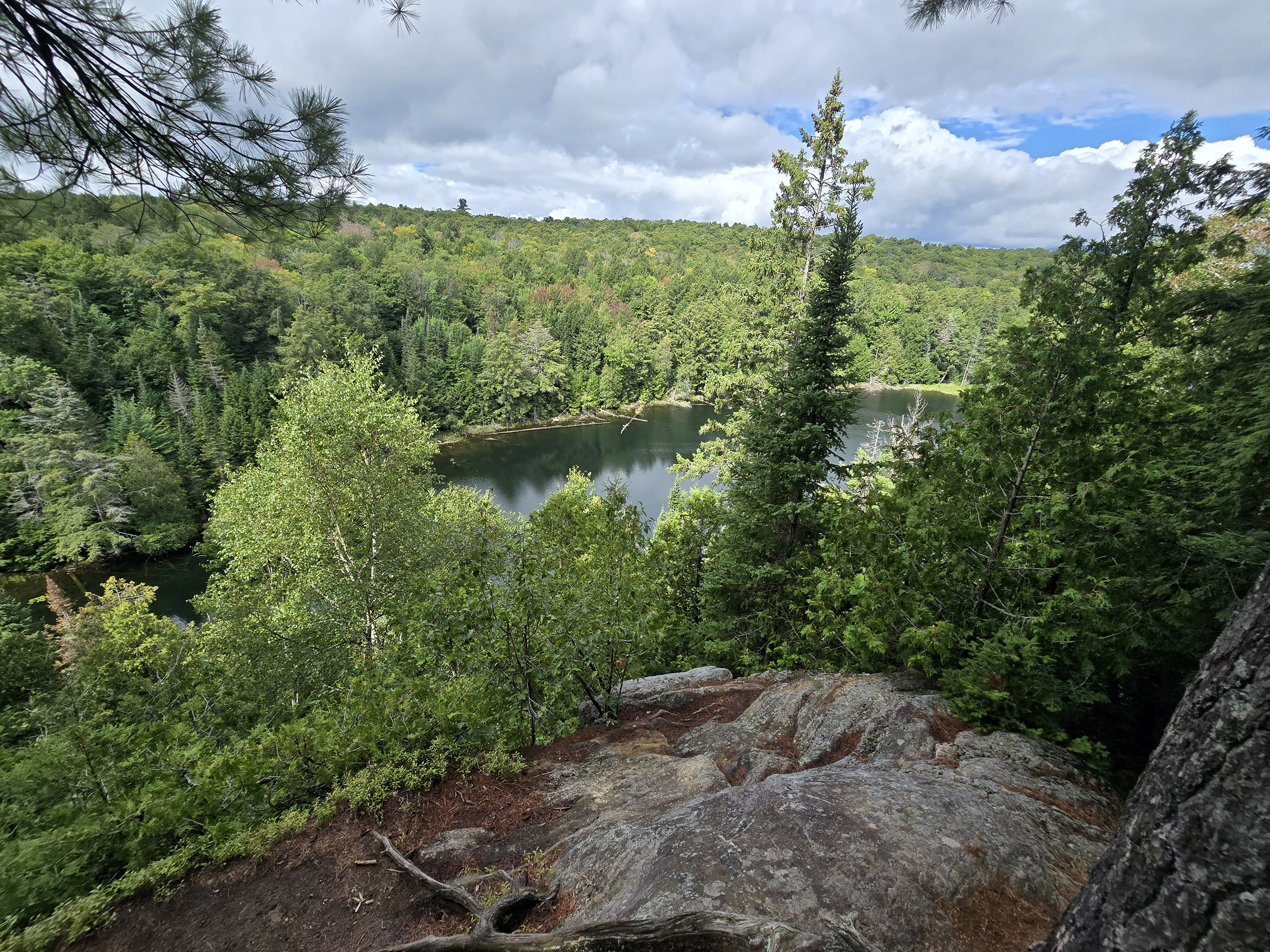 A scenic view along the Hemlock Bluff Trail in Algonquin Provincial Park.