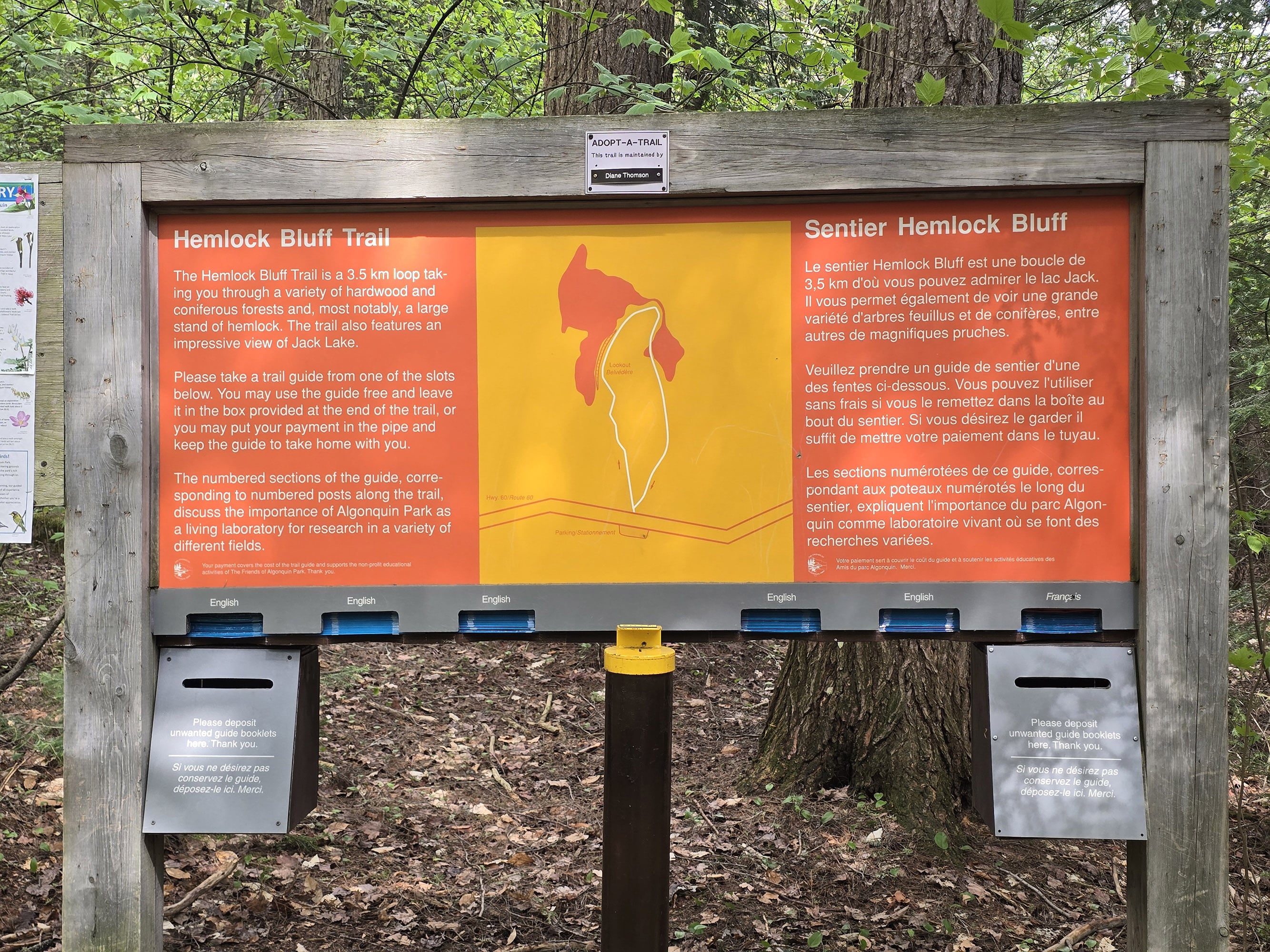 The Hemlock Bluff Trail Sign.