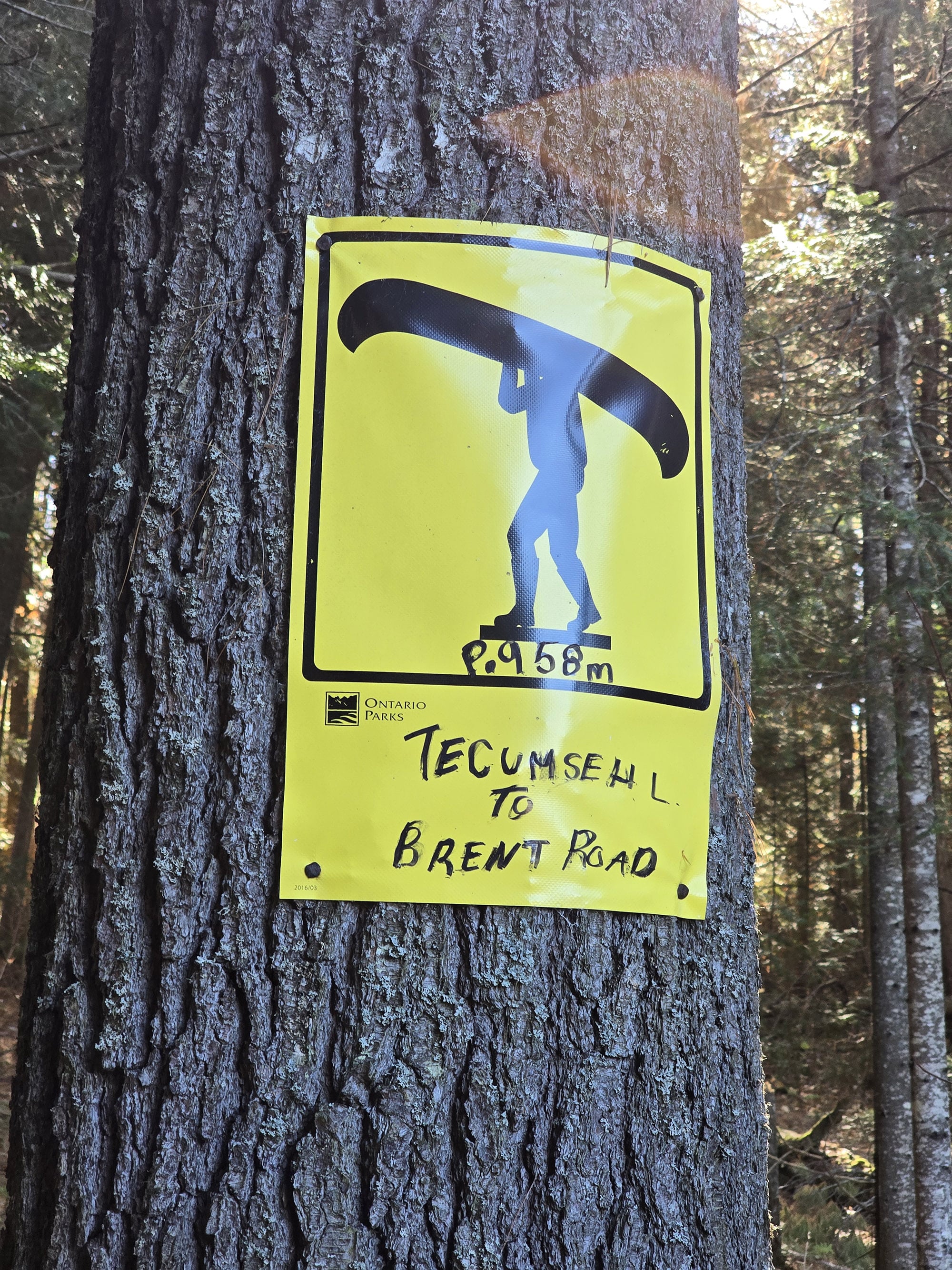 A canoe portage sign.
