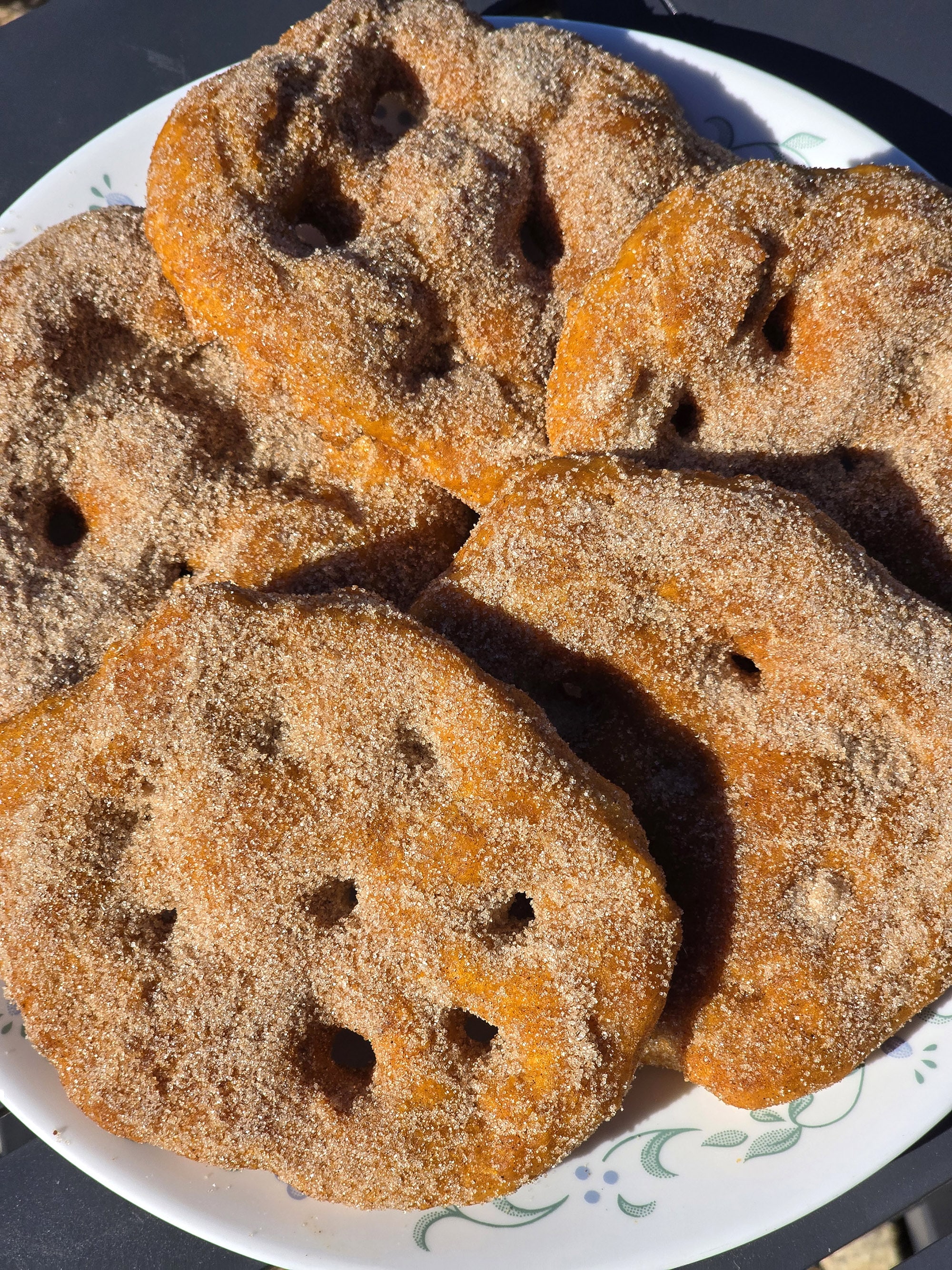 A plate of sugar coated pumpkin spice frybread.